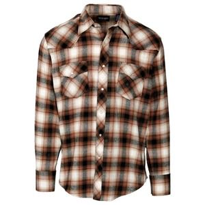 Mens Wrangler Classic Fit Western Brown Flannel Long-Sleeve Pearl Snap Shirt 2XL